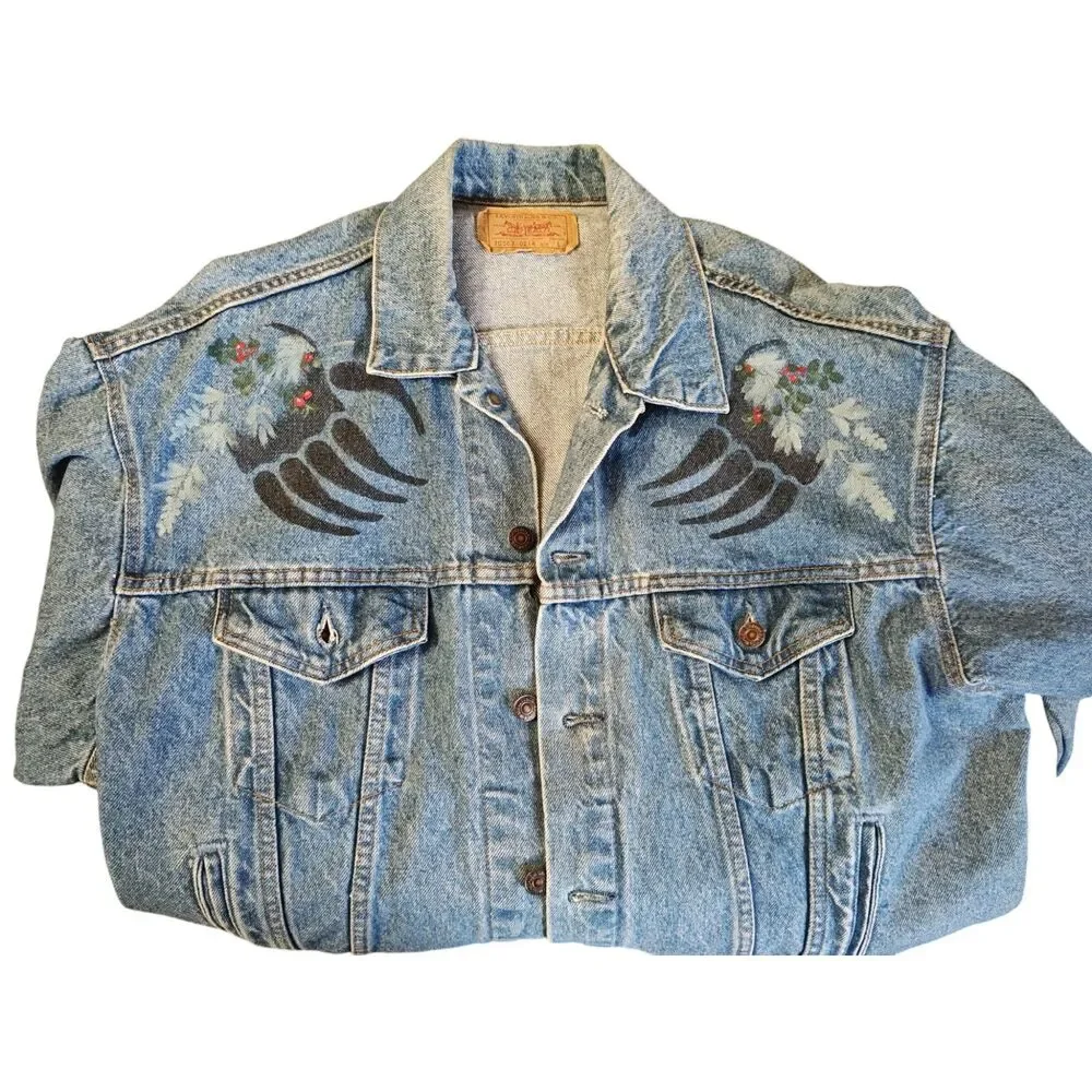 VINTAGE Custom 80s LEVI'S Patches DENIM Jean TRUCKER JACKET MADE IN USA - Picture 7 of 7